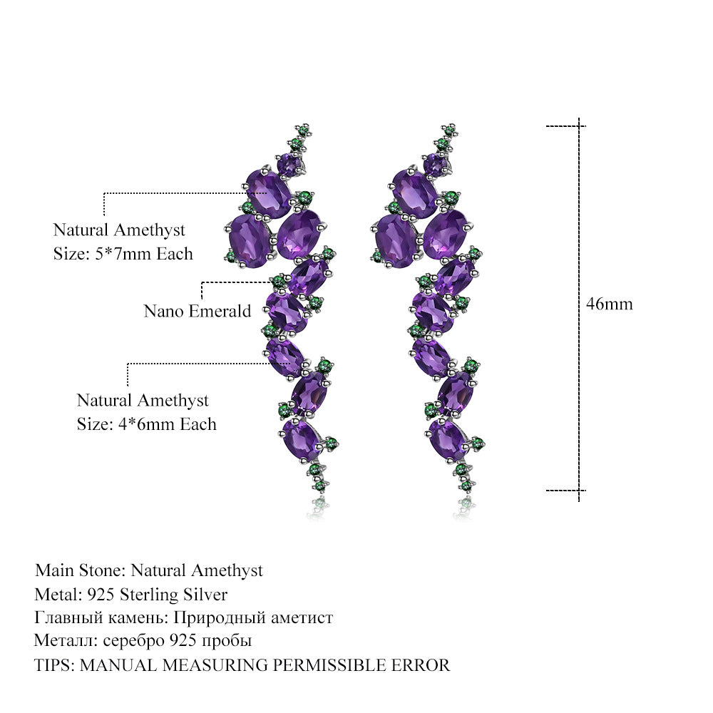 Italian Craft Designer Earrings Natural Wind s925Silver Natural Gemstone Amethyst Earrings Drop Earrings