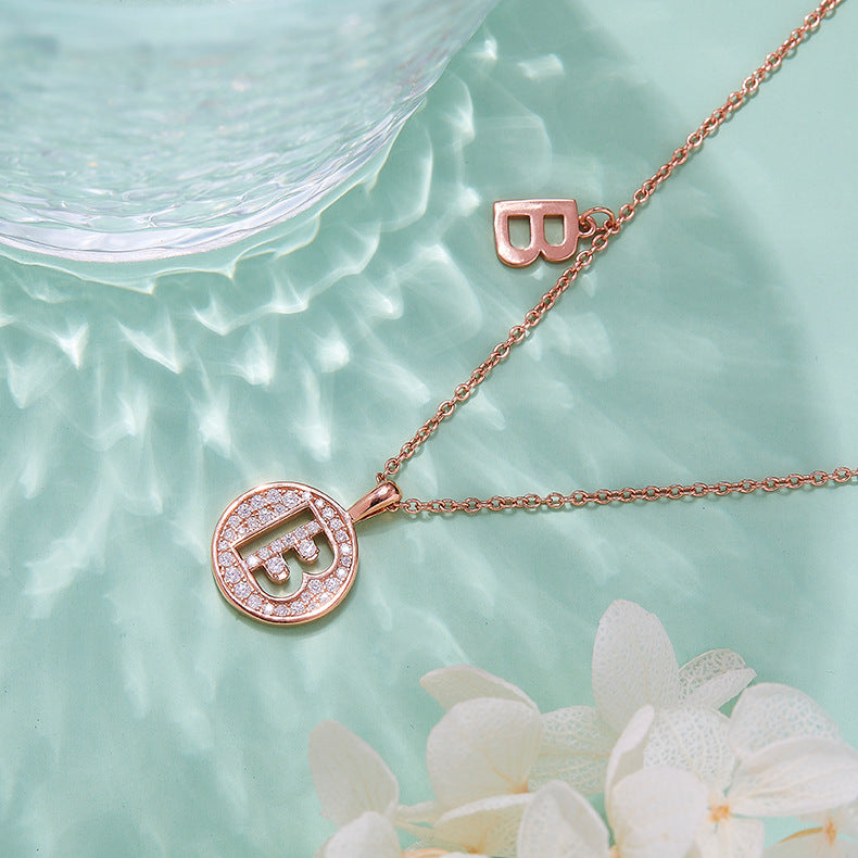 26English Letters B Necklace s925Silver Moissanite Gift for Girls Autumn Winter New Coin Pendant