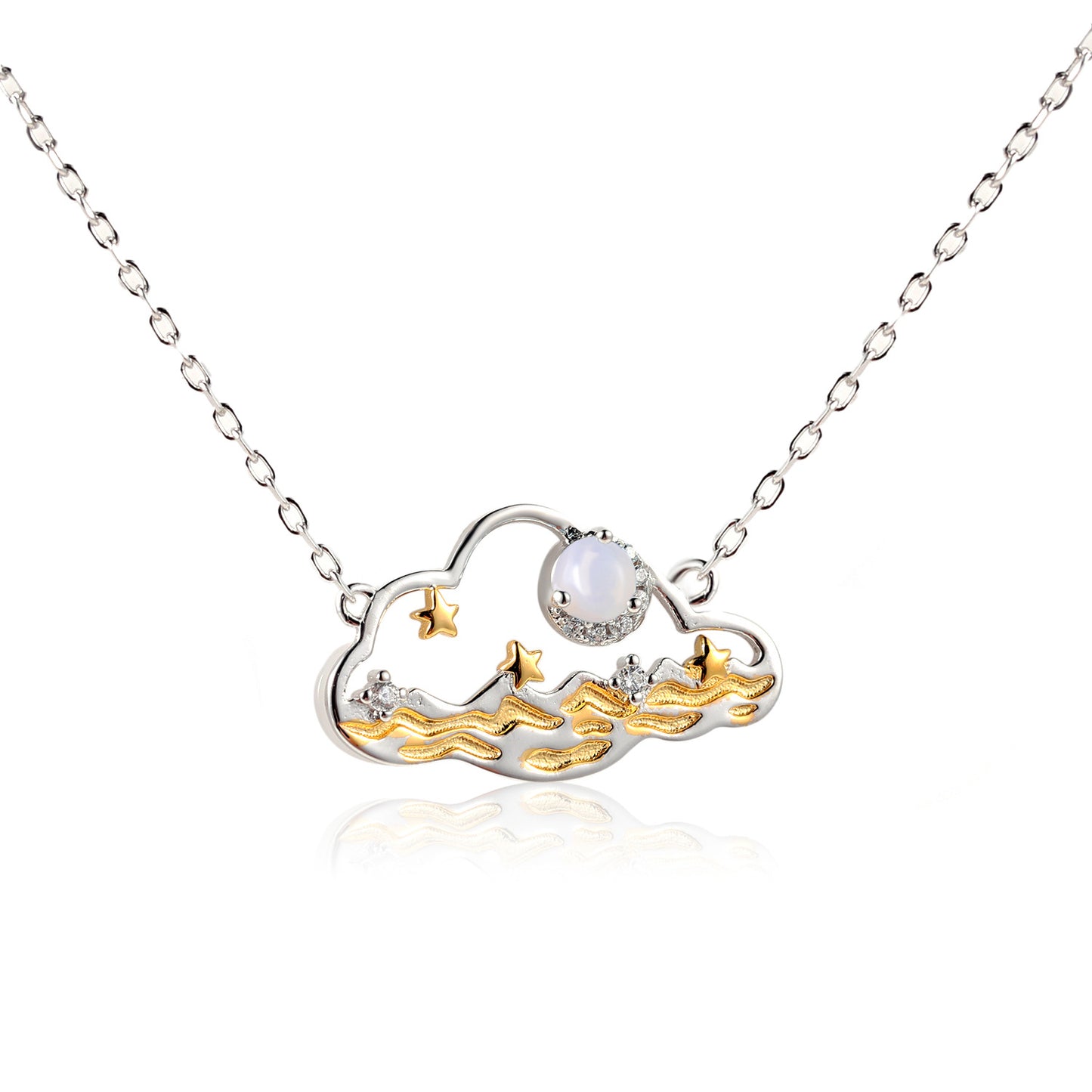 Cloud and Sea Pendant Topaz Opal Necklace for Women Simple Fairy Designer Style S925Sterling Silver Jewelry