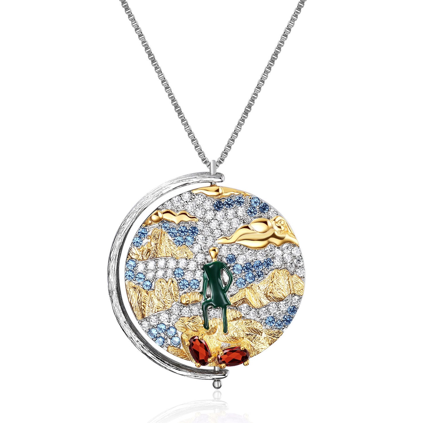 Italian Craft Abstract Pattern Vintage Jewelry Designer Necklace s925Silver Inlaid Gemstone Necklace Pendant
