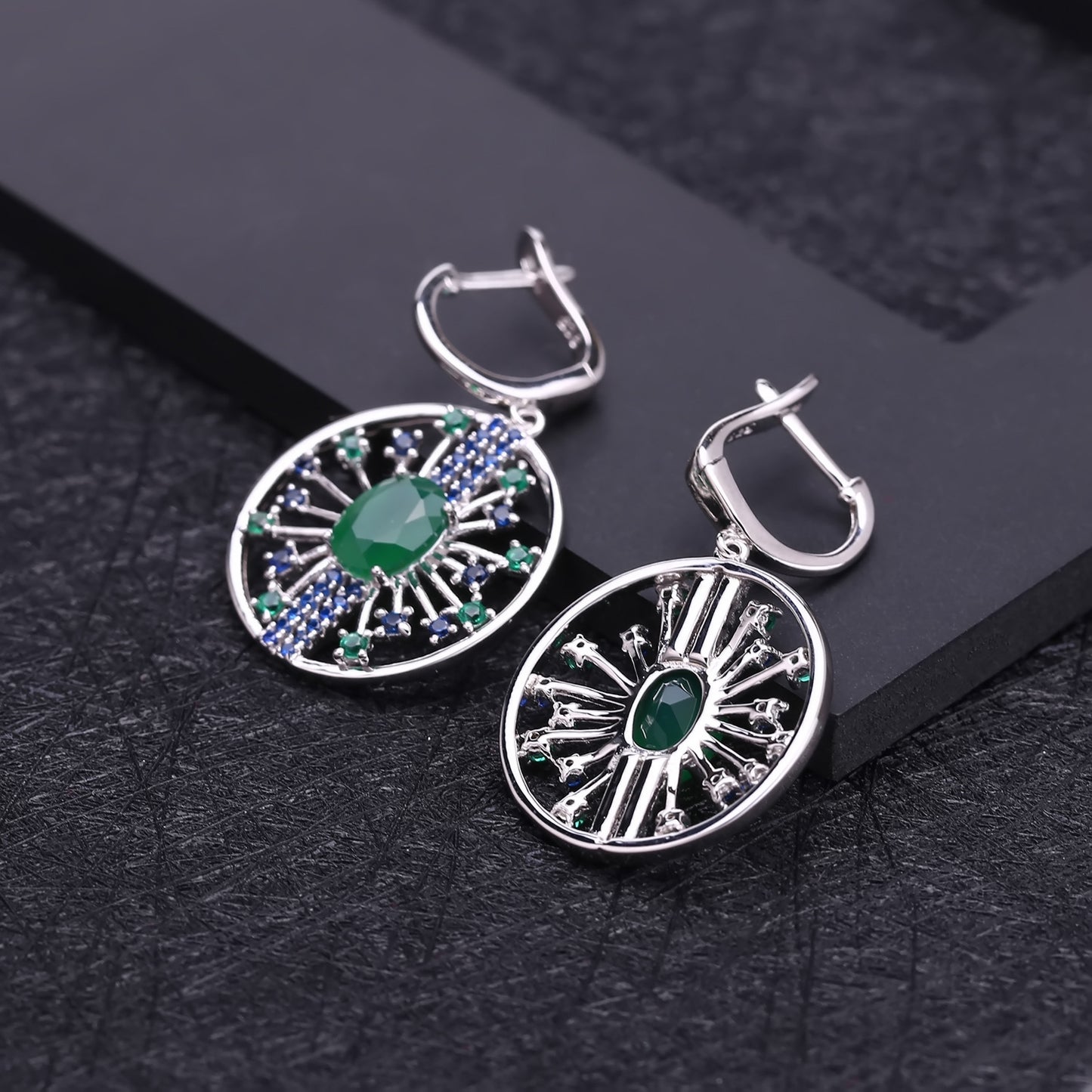 Designer Natural Gemstone Earrings Luxurious and Sophisticated Accessories925Silver Natural Green Agate Stud Earrings
