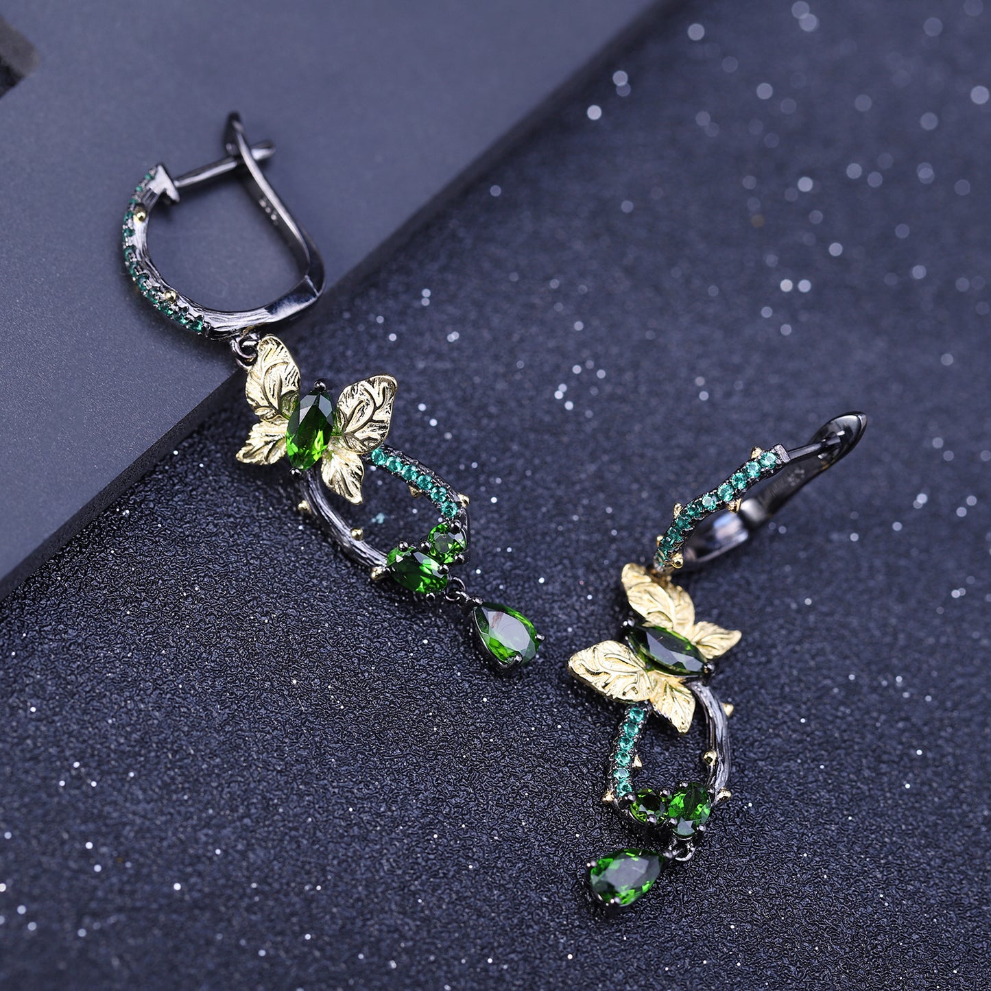 Secret Garden Designer Butterfly Earrings Natural Wind s925Silver Natural Gemstone Diopside Earrings Drop Earrings