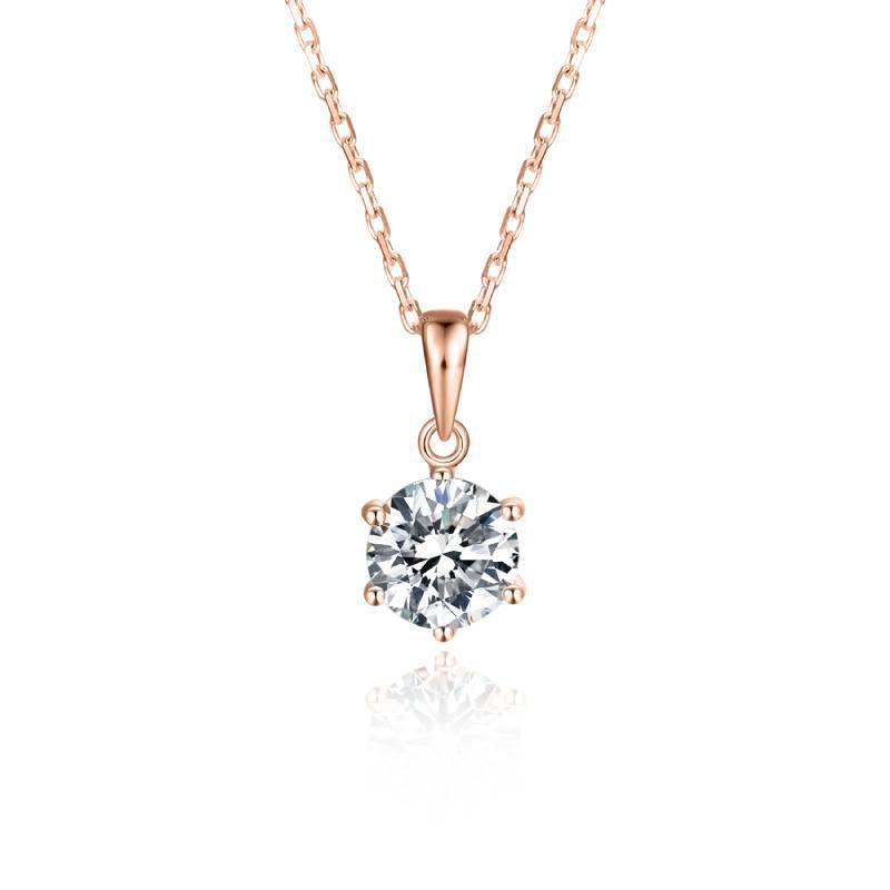 9/10/14/18k Rose Gold Platinum Gold Clavicle Chain Classic Simple Style Six Prongs1Carat Moissanite Necklace
