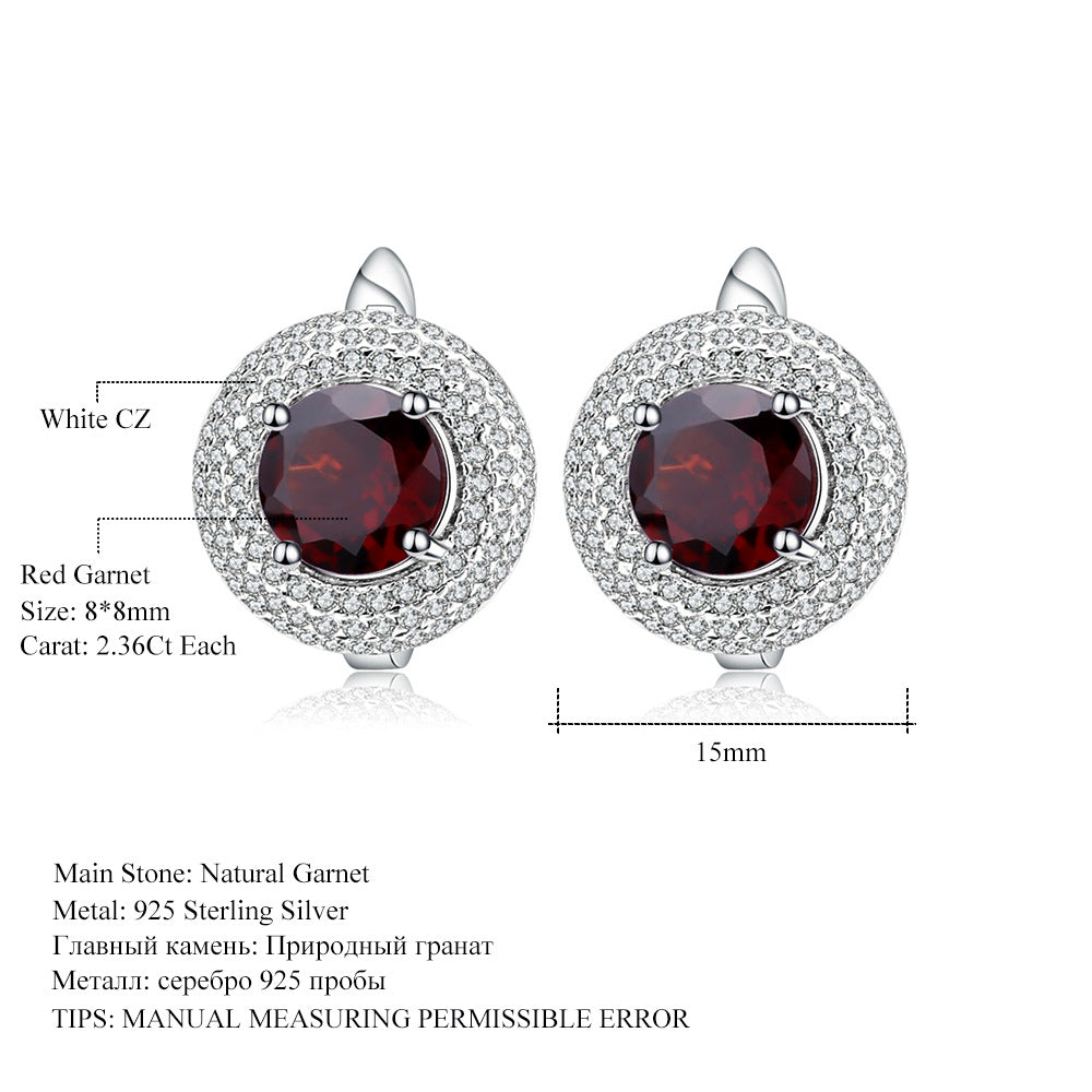 Natural Topaz Stone Earrings Jewelry Vintage Personality Garnet s925Silver Crystal Earrings
