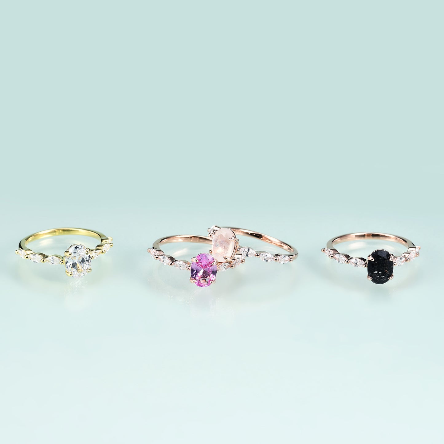 S925Sterling Silver Inlaid Natural Moonstone Ring Fashionable and Unique Classic Light Luxury Gemstone Rose Gold Ring