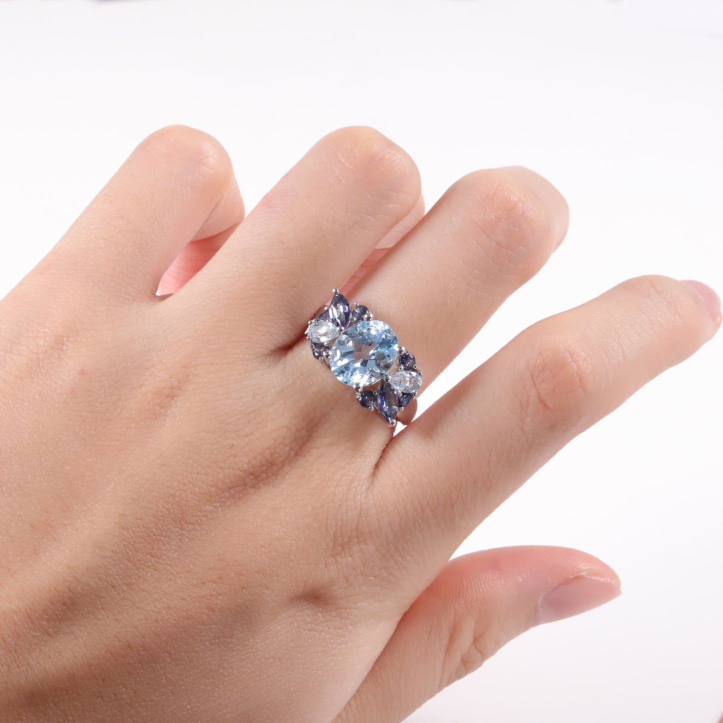 Natural Topaz Ring Adjustable Ring Light Luxury High-end Ring s925Silver Inlaid Gemstone Ring