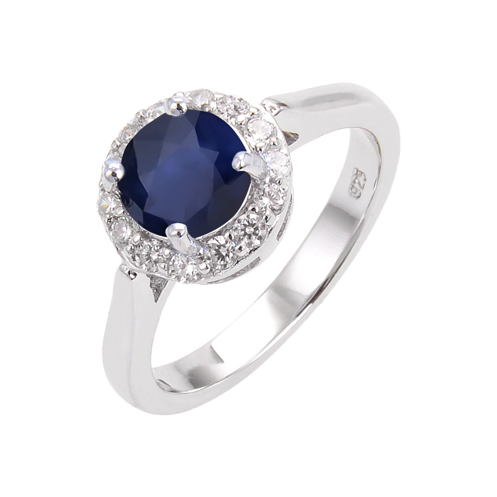 Factory Direct Supply Colorful Crystal Ring Vintage Natural Emerald s925Sterling Silver Inlaid Sapphire Ring