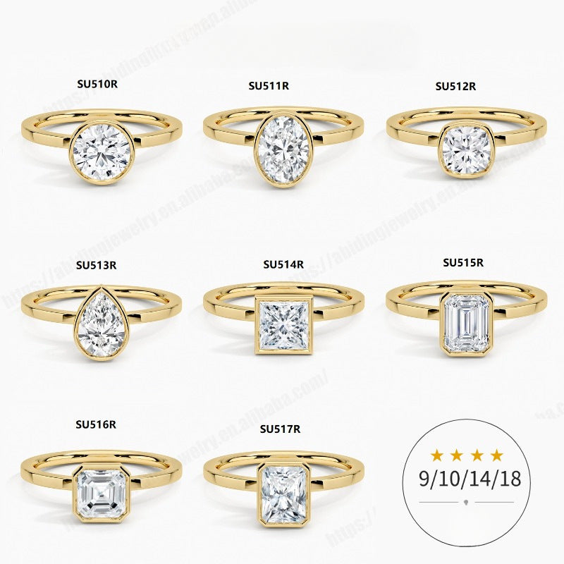 Minimalist Plain Band Ring9/10/14/18K Gold Inlaid with Moissanite1Carat Wedding Ring AU750Ring