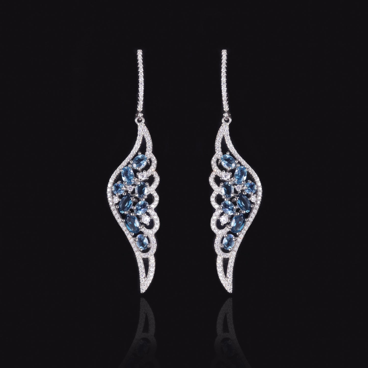 Angel's Wings Topaz Earrings s925Sterling Silver Inlaid Natural Garnet Green Chalcedony Wing Earrings Personality