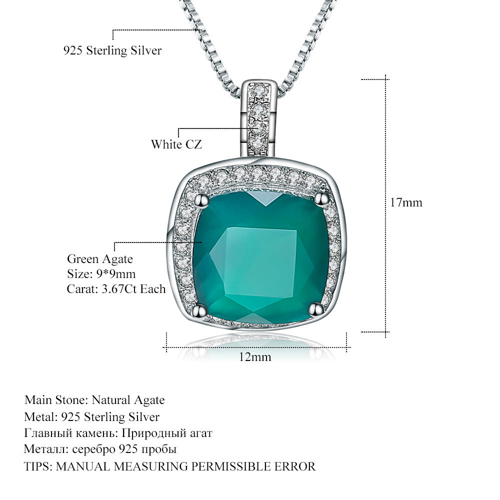 in Stock Supply Affordable Luxury Fashion Green Agate Pendant High Sense925Sterling Silver Inlaid Natural Gemstone Necklace Pendant