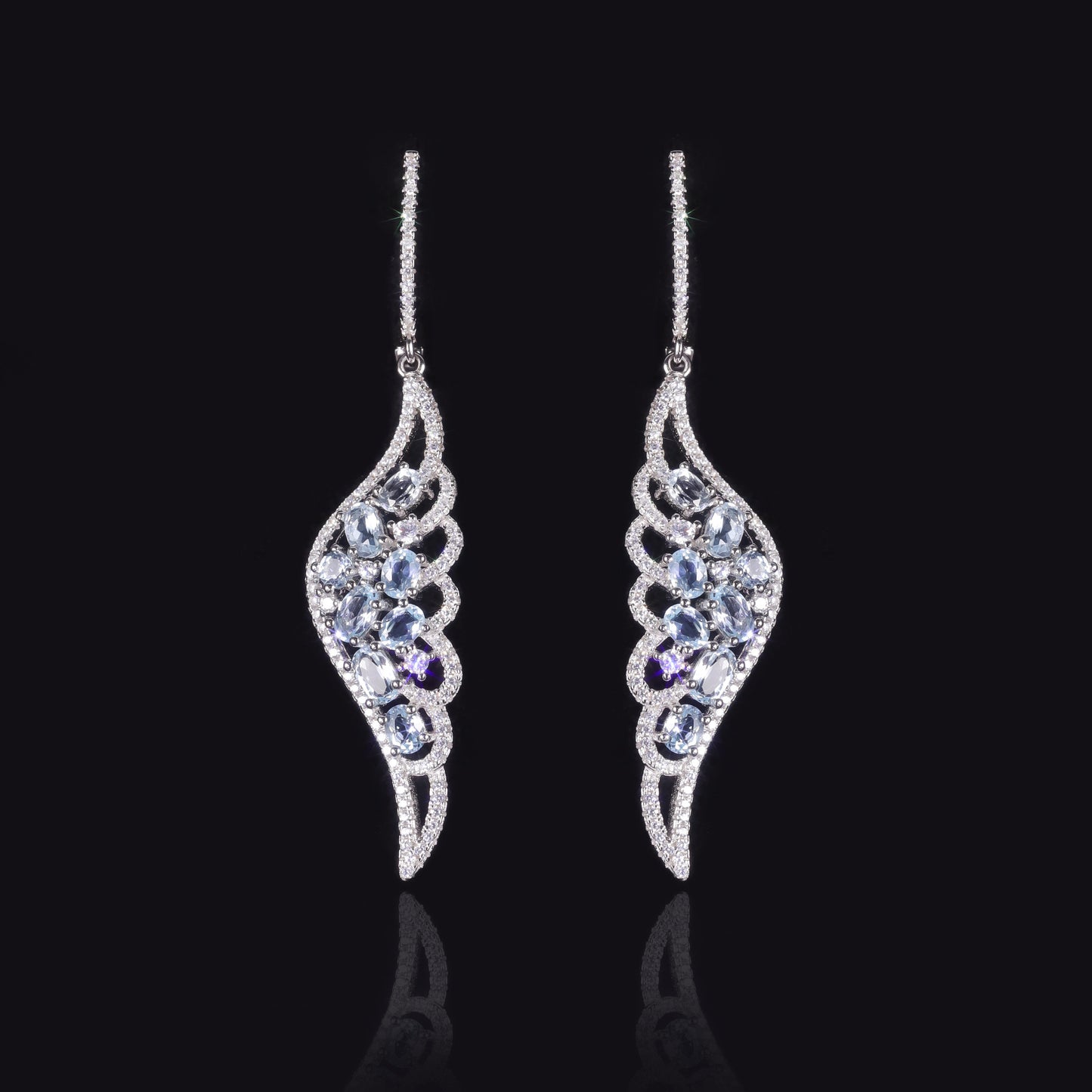 Angel's Wings Topaz Earrings s925Sterling Silver Inlaid Natural Garnet Green Chalcedony Wing Earrings Personality
