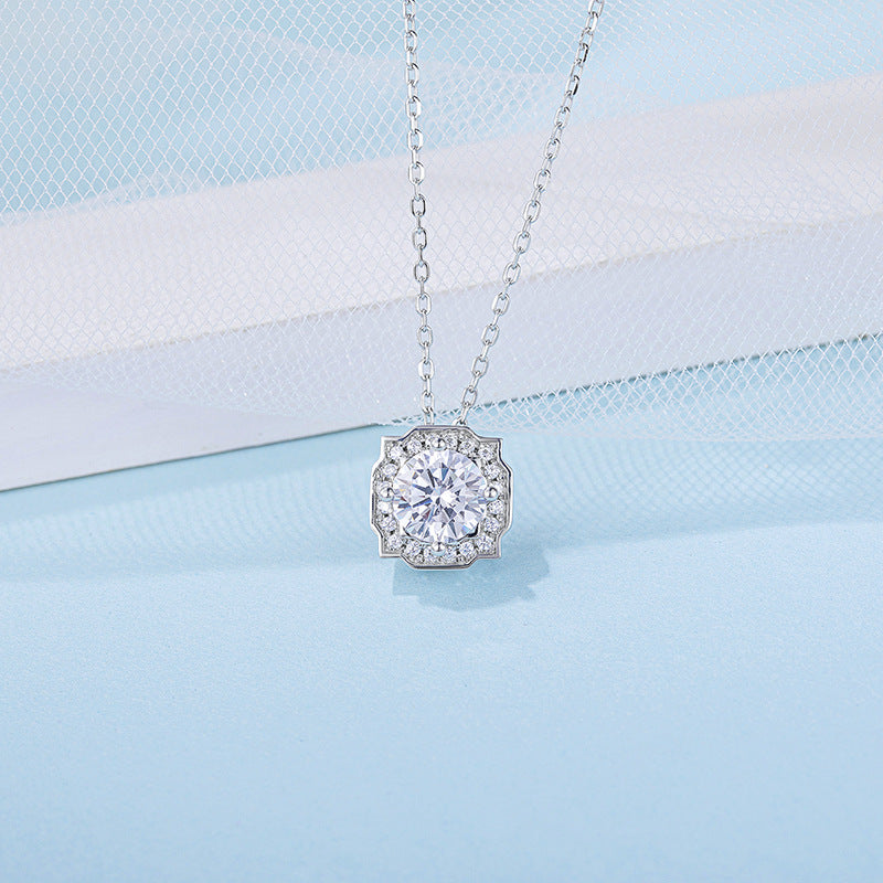 Fashion Moissanite Jewelry Set Light Luxury s925Sterling Silver Inlaid Moissanite Earrings Necklace Set