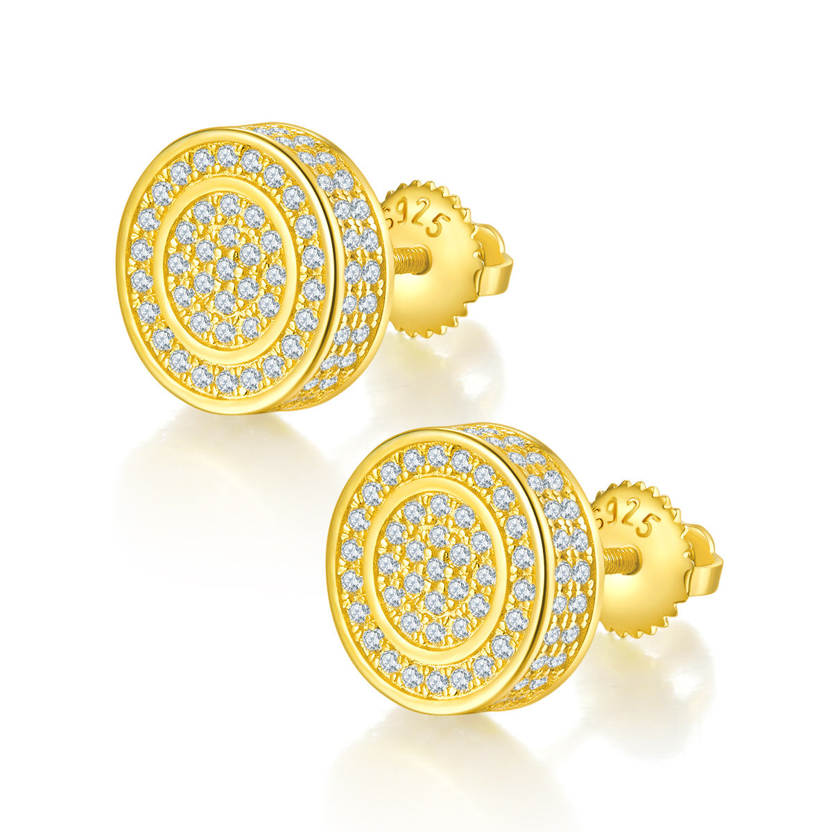 Hip-hop Full Diamond Earrings s925Silver plating18k Gold Moissanite Button Stud Men's Fashion Trendy Earrings