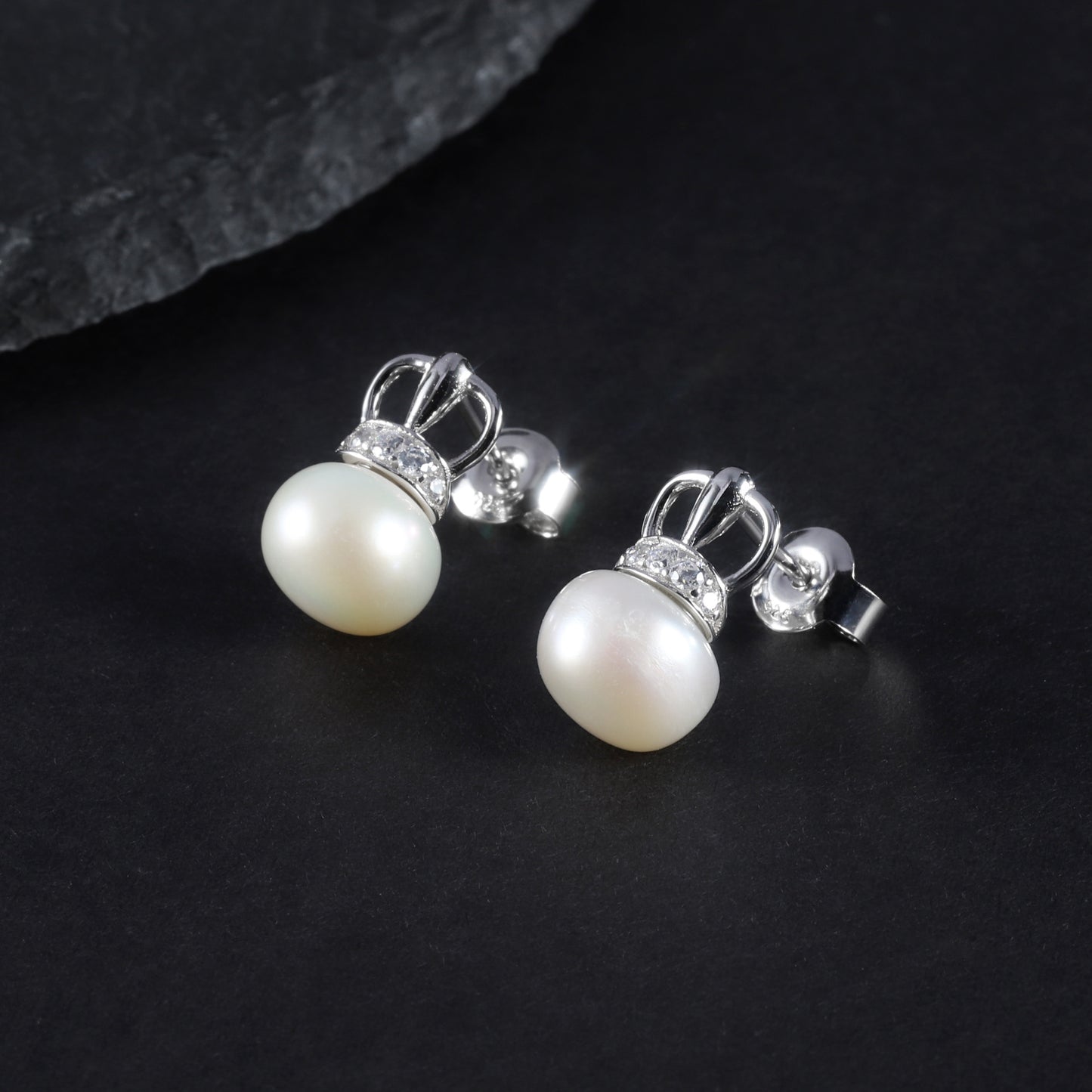New9mm Natural Freshwater Pearl Ear Studs Women Fashionable and Luxurious Elegance S925Sterling Silver Earrings