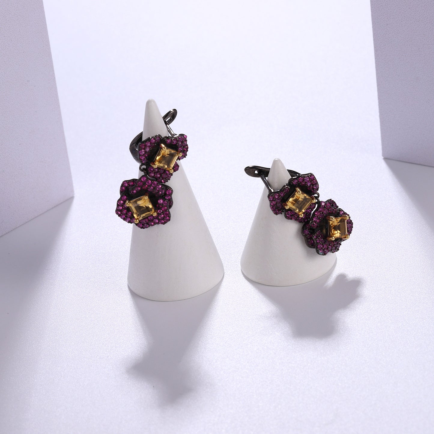 Designer Natural Gemstone Earrings Natural Style Floral Series Russian Luxury s925Silver Amethyst Earrings