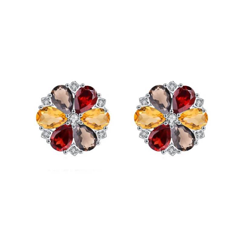 Luxury Jewelry Garnet Stud Earrings Fashion s925Silver Inlaid Natural Gemstone Earrings