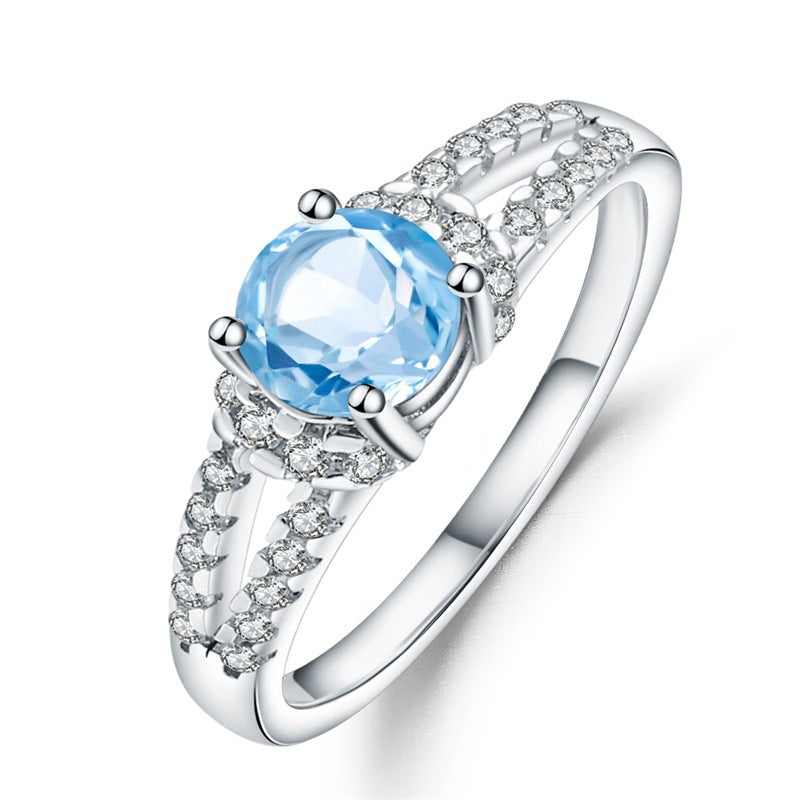 Fashionable Light Luxury Natural Topaz Sapphire Ring for Women Classic Simple s925Sterling Silver Inlaid Natural Gemstone Ring