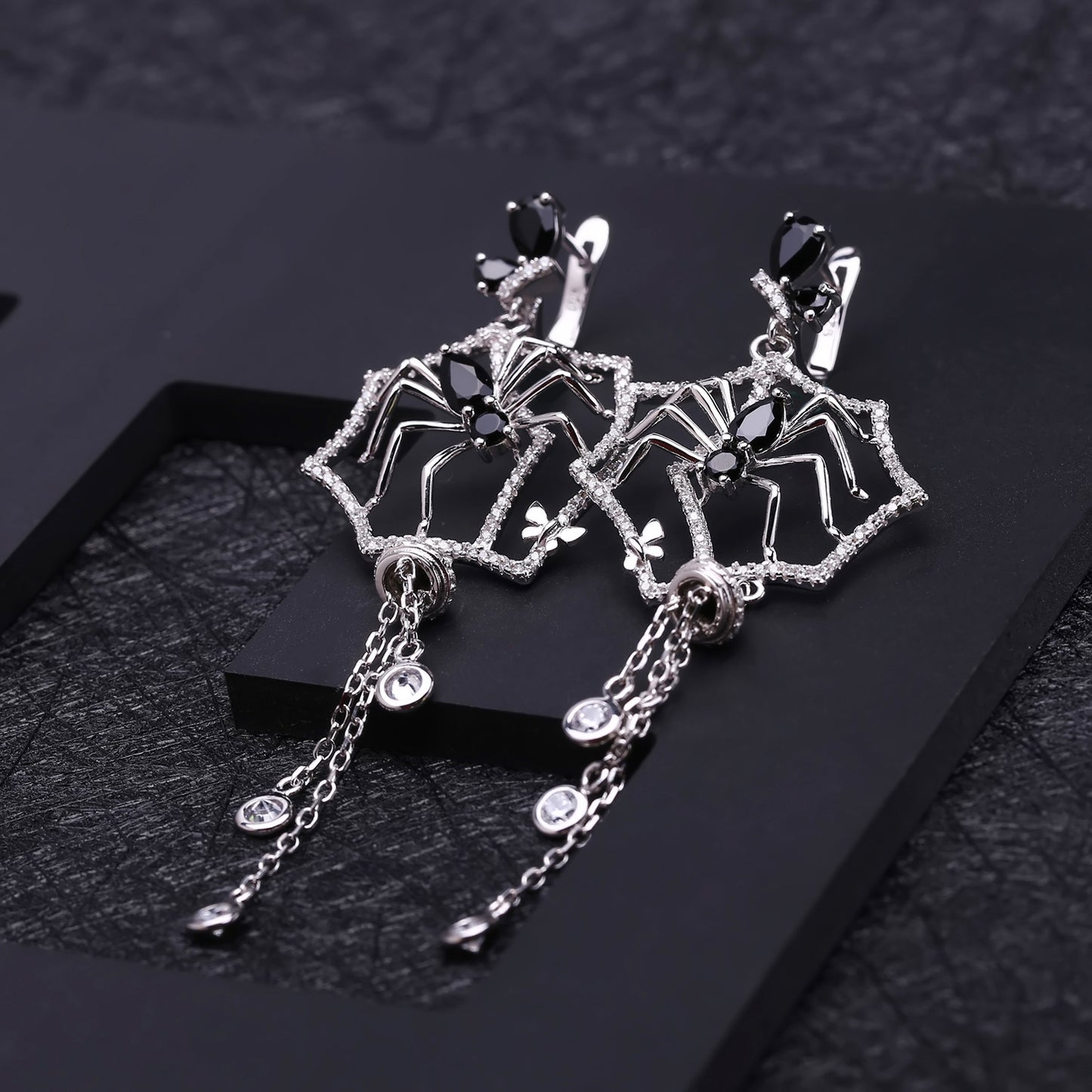 Dark Series Designer Tassel Earrings Spider Series Design s925Silver Inlaid Gemstone Earrings
