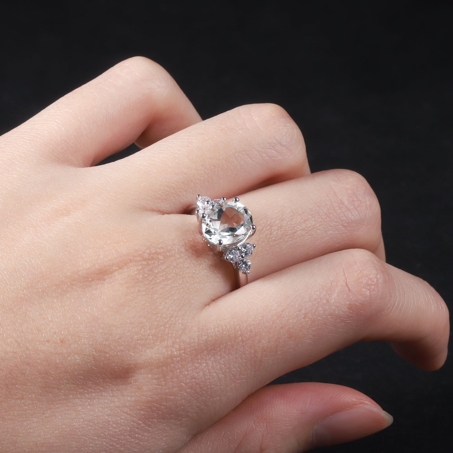 s925Sterling Silver Natural Green Amethyst Ring TikTok Fashionable Elegant Light Luxury Inlaid Natural Gemstone Ring