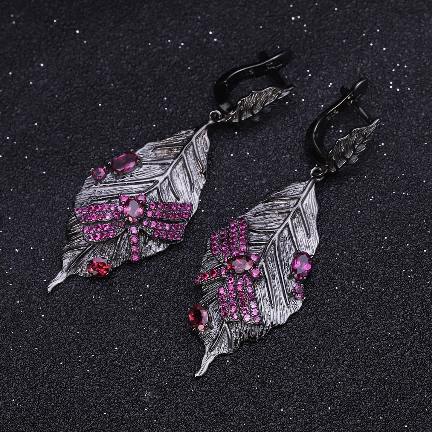 Autumn Leaf Dragonfly Designer High-End Jewelry Set 925Silver Natural Gemstone Ring Earrings Pendant