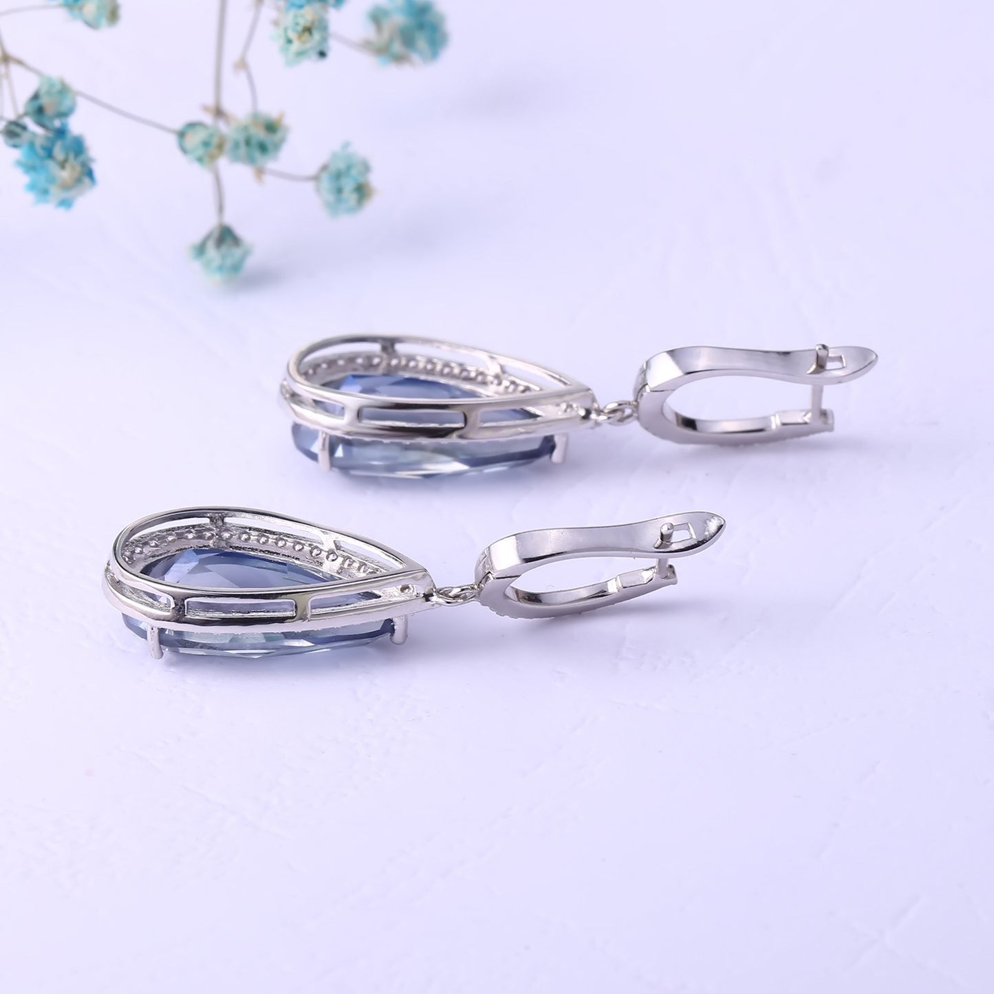 Fashionable Luxurious Colorful Gemstone Earrings High-Grade Personality s925Silver Inlaid Coated Crystal Earrings Drop Earrings