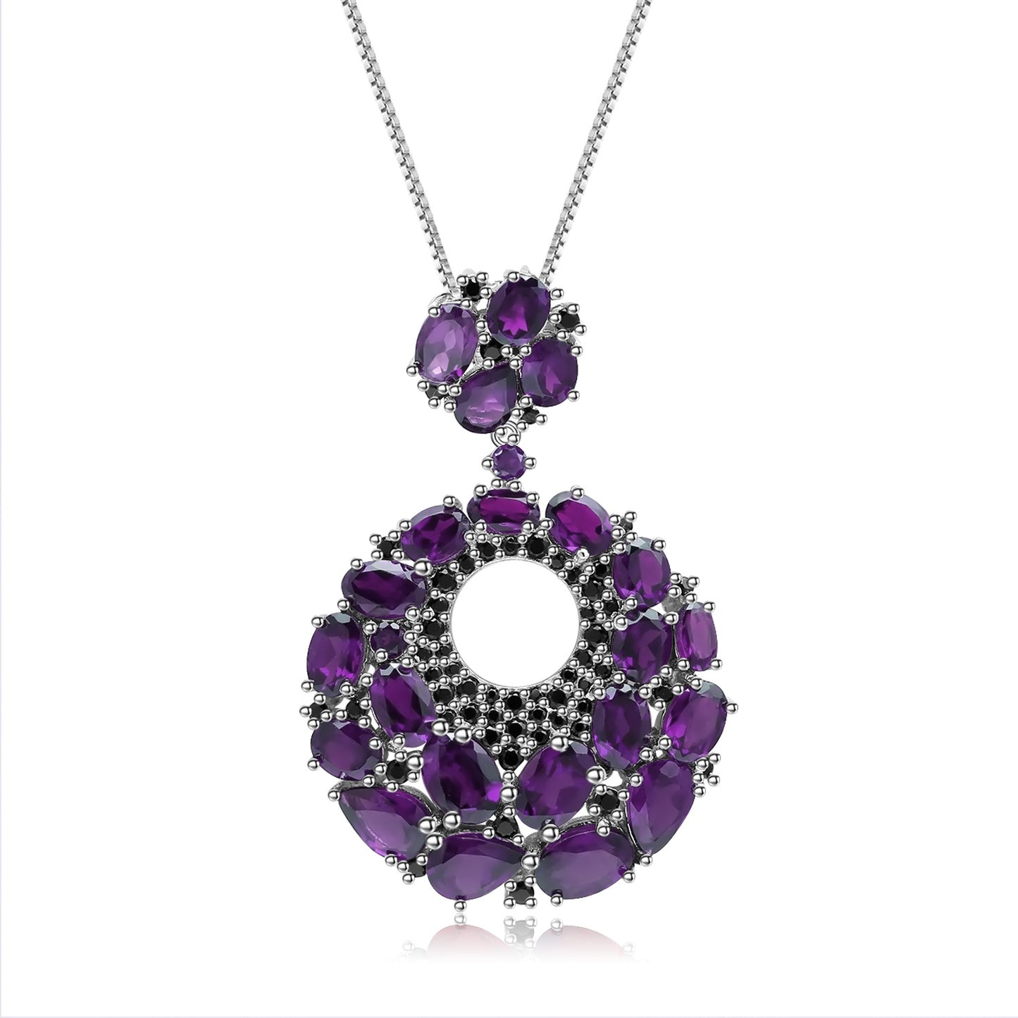 Italian Craft Designer Pendant Elegant Luxurious925Silver Inlaid Natural Gemstone Amethyst Necklace Pendant