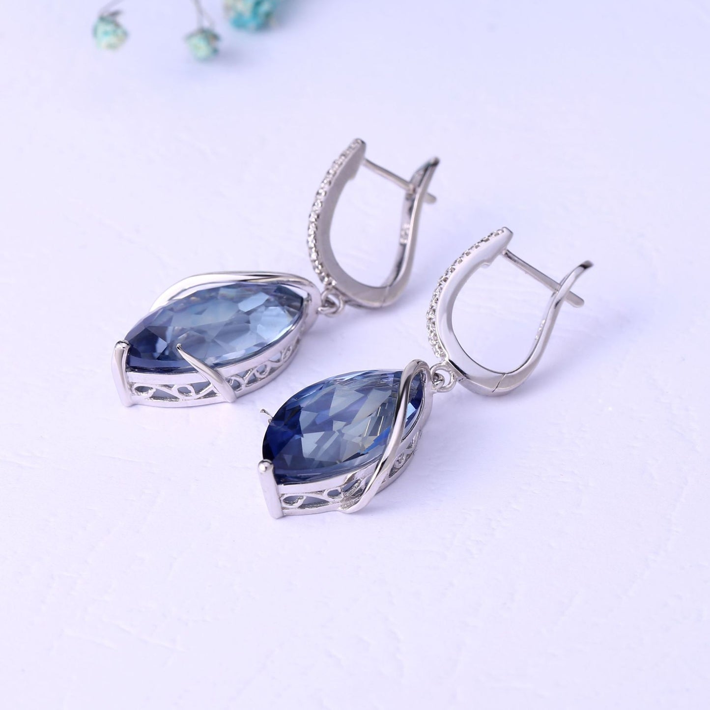 Luxurious Design Sense Colorful Gemstone Earrings Fashion Temperament s925Silver Inlaid Gemstone Crystal Earrings
