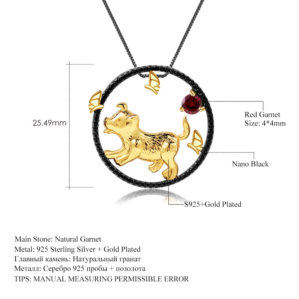 Designer Chinese Style Element Pendant Twelve Zodiac Series Dog 925Silver Natural Gemstone Necklace Pendant