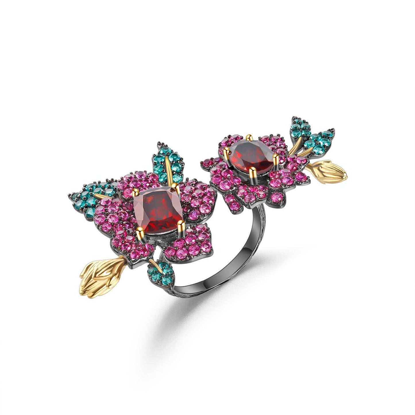 Designer Gemstone Ring Adjustable Natural Style Floral High-End Feel s925Silver Natural Yellow Crystal Ring