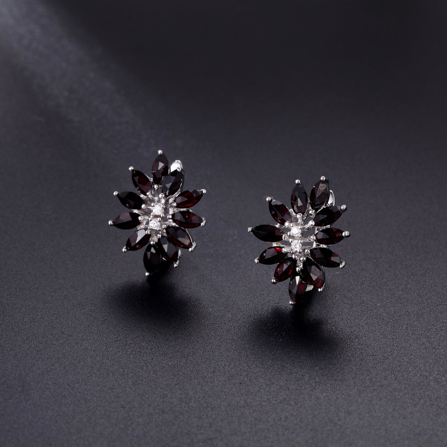 Natural Garnet Earrings s925Sterling Silver Inlaid Marquise Gemstone Stud Earrings with British Clasp