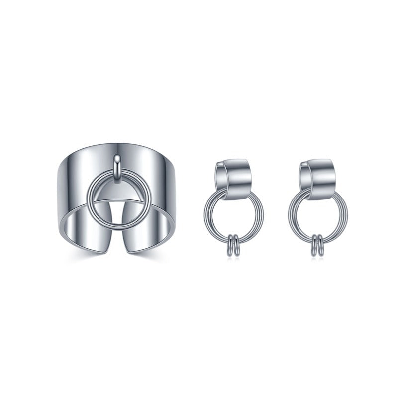 Fashionista Rings and Earrings s925Sterling Silver Ring Gold Geometric Trendy Jewelry Set
