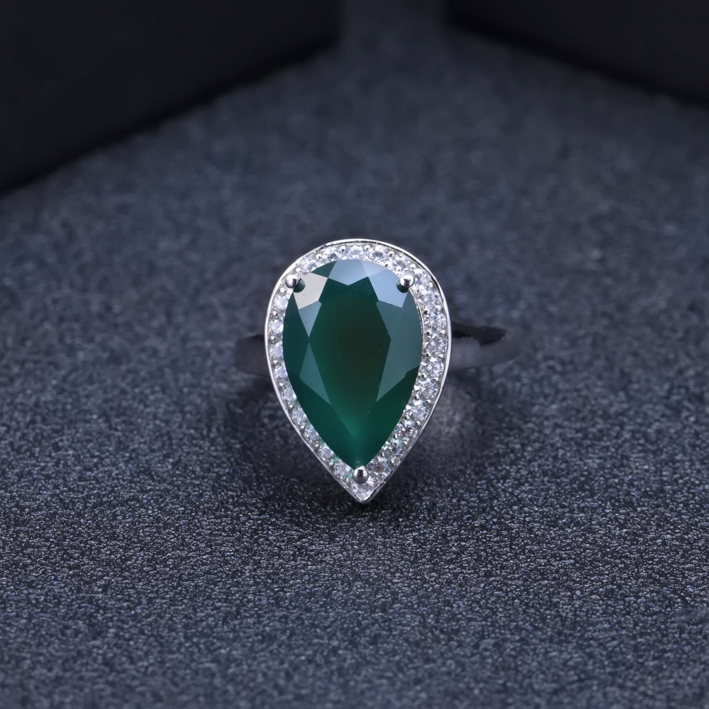 Natural Gemstone Ring for Women Fashionable Luxurious Large Gemstone s925Sterling Silver Inlaid Natural Green Agate Ring