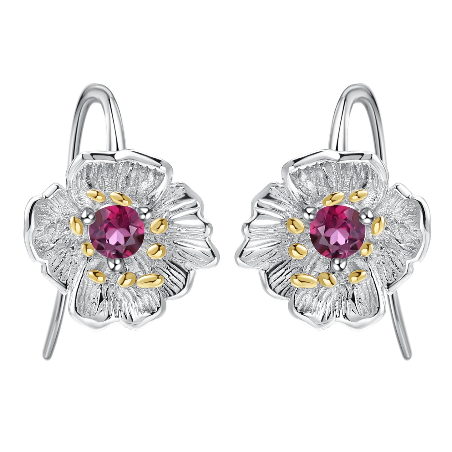Designer High-End Gemstone Earrings Natural Style Floral Design925Silver Natural Topaz Stud Earrings
