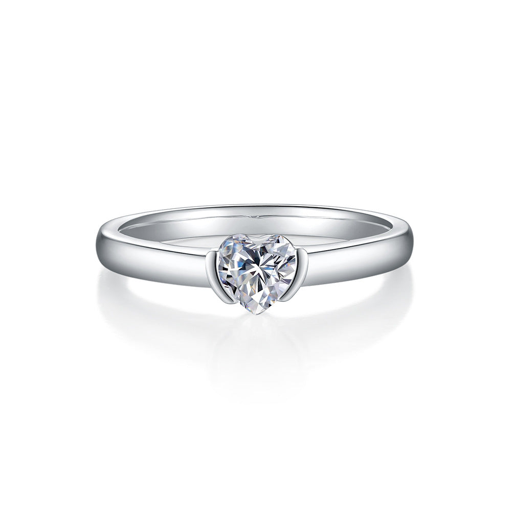 Fresh s925Silver Inlaid Heart-Shaped Moissanite Ring for Women Pure Silver0.5ct Diamond Heart Ring