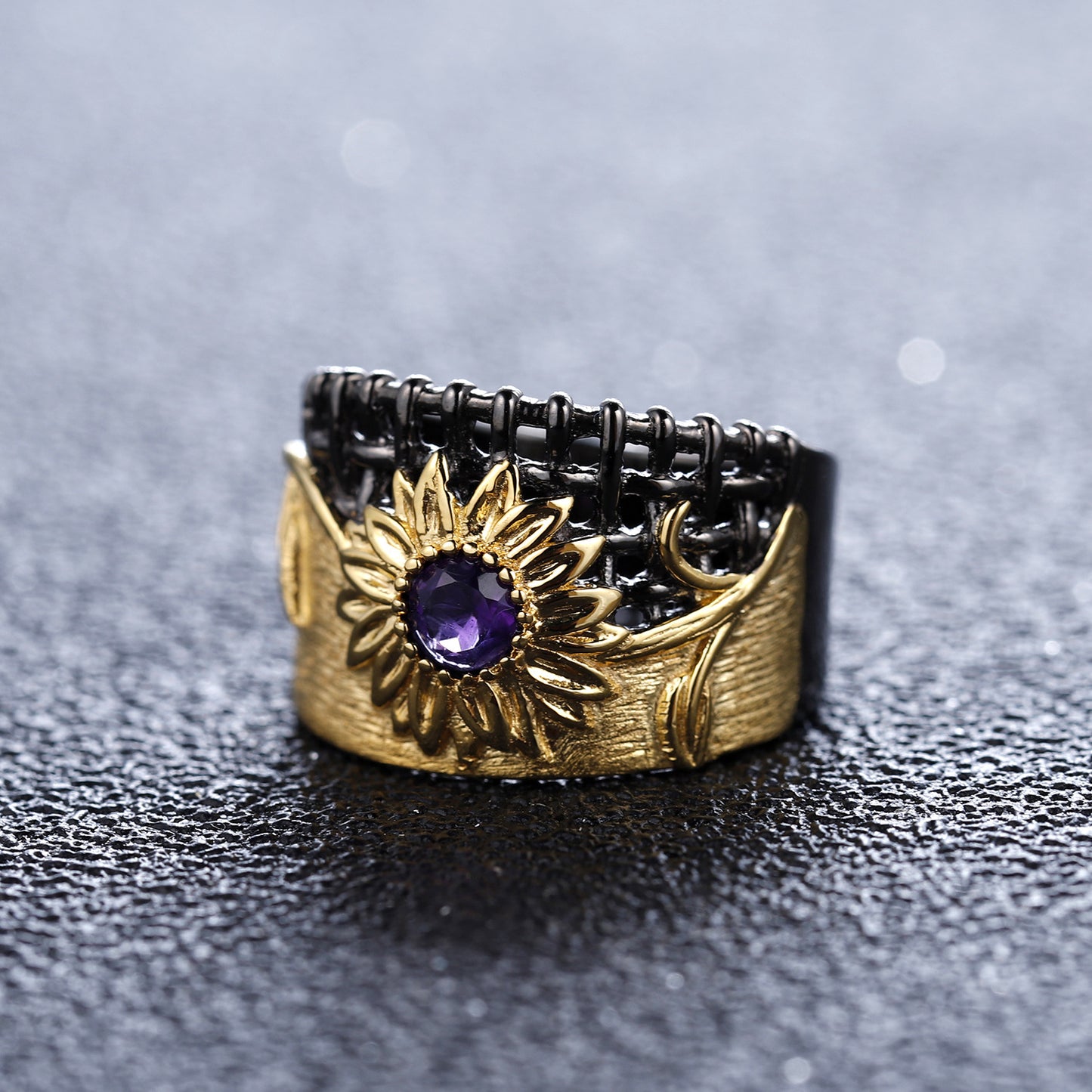 Italian Craft Designer Ring Vintage Style Red Spider Lily Design925Silver Natural Amethyst Ring
