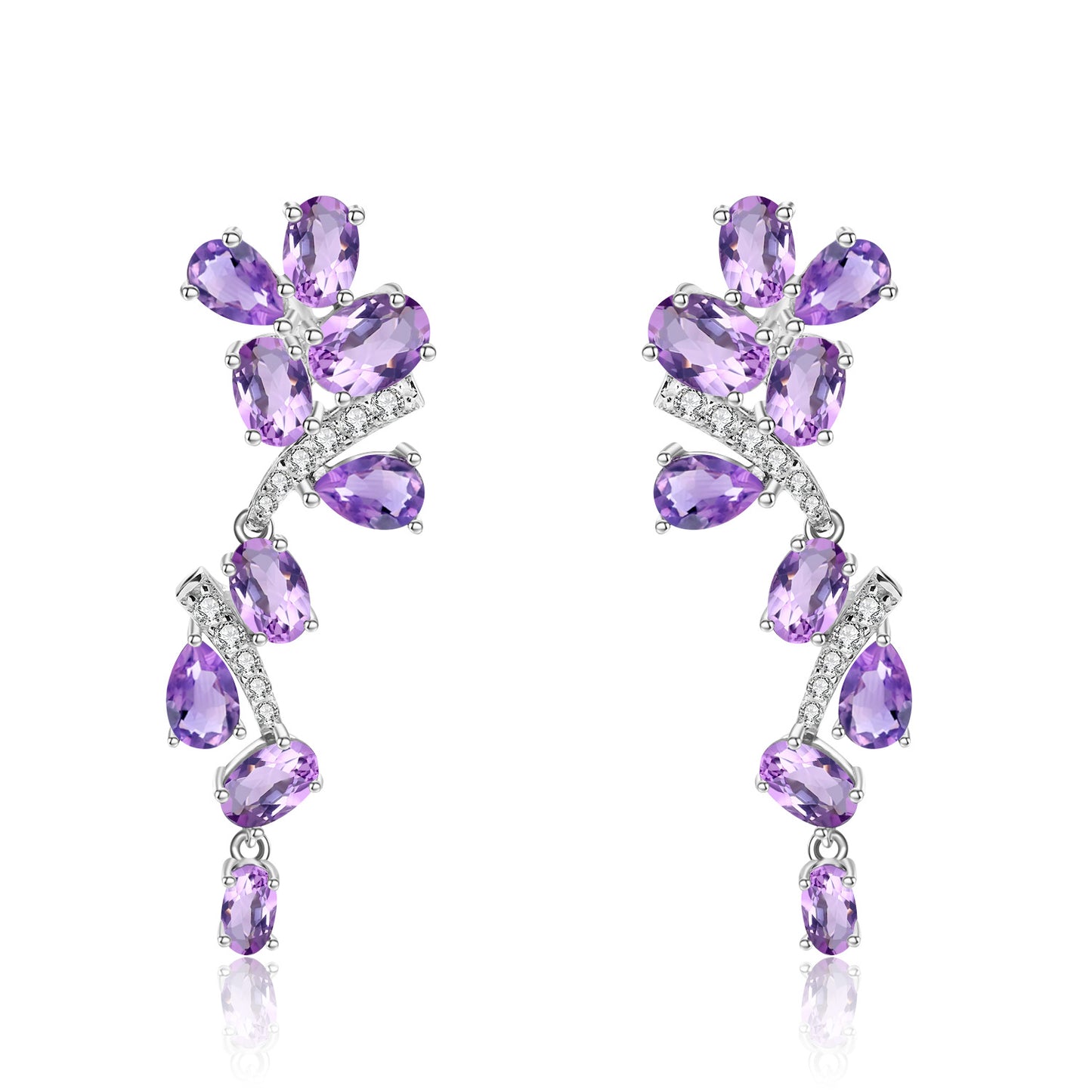 New Style Elegant Natural Amethyst Earrings High-end Mid-length Drop Earrings s925Silver Inlaid Gemstone Earrings