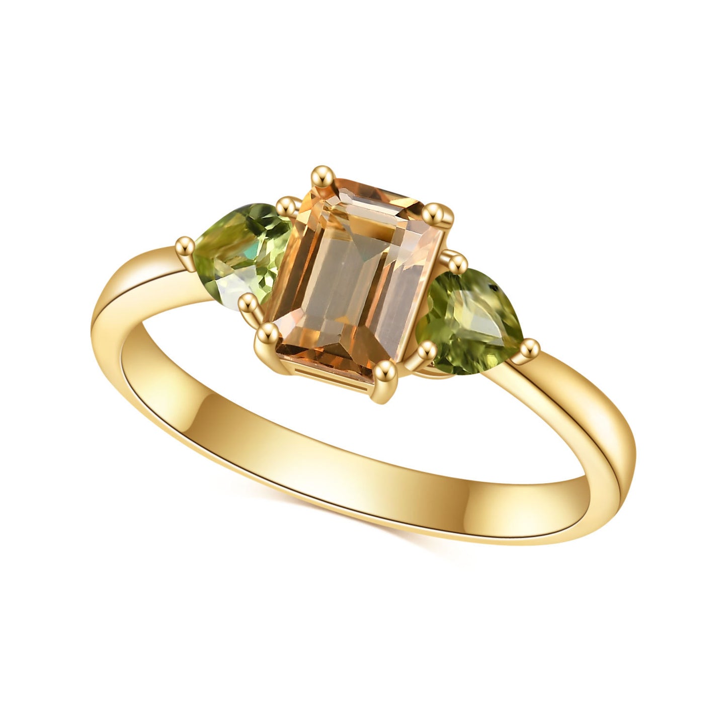 Minimalist Natural Gemstone Yellow Crystal Ring Fashionable and Simple s925Sterling Silver Plated18k Gold Inlaid Gemstone Ring