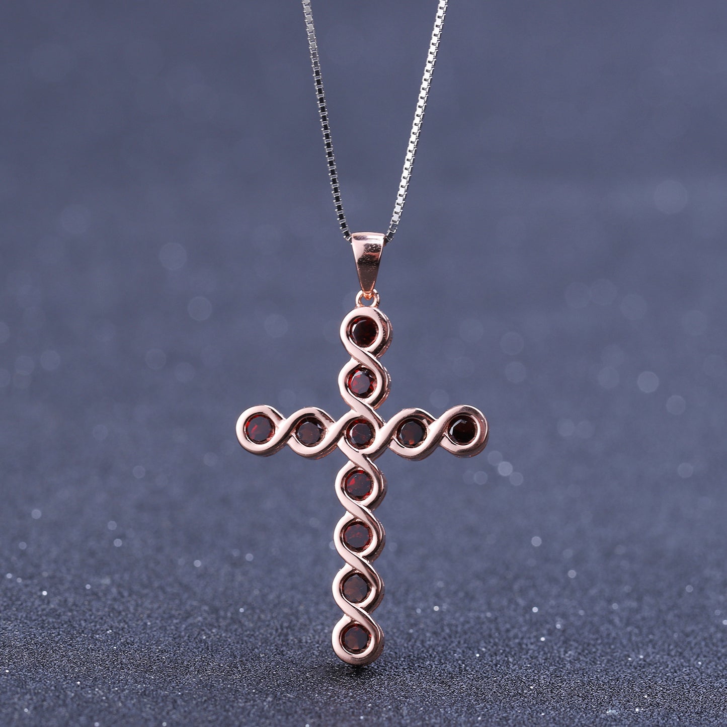 Design Sense Natural Gemstone Pure Silver Necklace Trendy Inlaid Garnet925Silver Necklace Cross Pendant