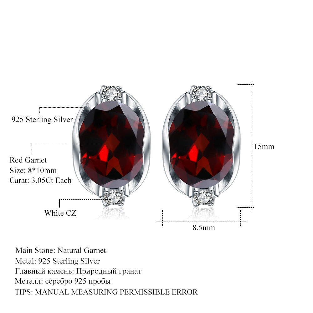 Natural Garnet Earrings Fashionable Light Luxury Simple s925Silver Inlaid Natural Gemstone Sapphire Earrings