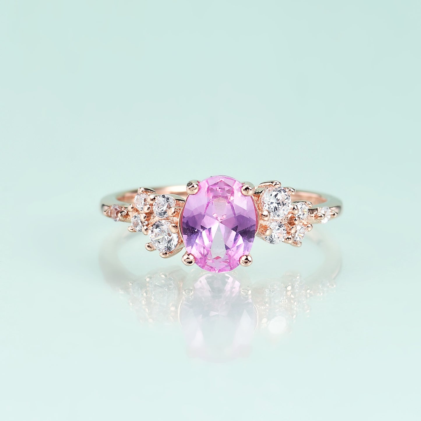 Jewelry S925Sterling Silver Inlaid Pink Corundum Ring Fashionable Simple Luxury Rose Gold Ring