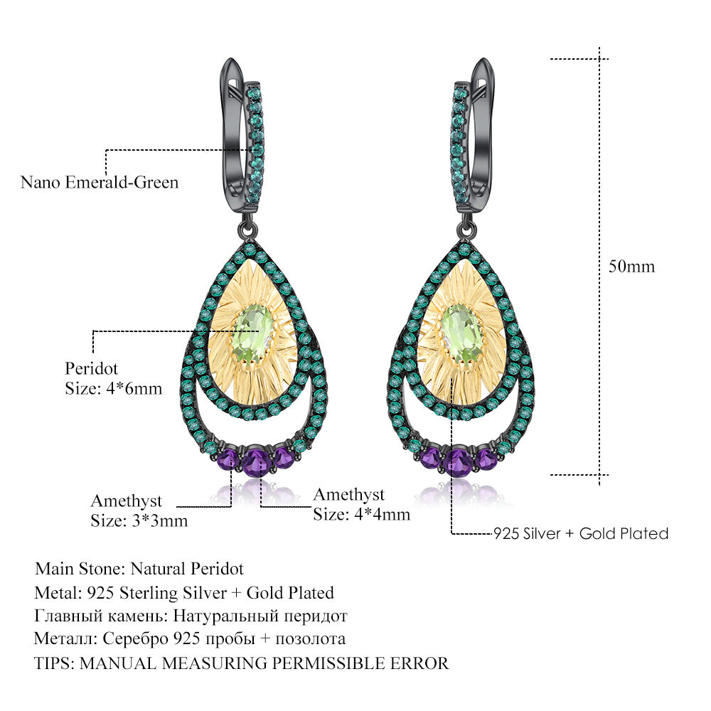 Italian Craft Jewelry Designer Earrings Natural Style Design s925Sterling Silver Natural Gemstone Earrings