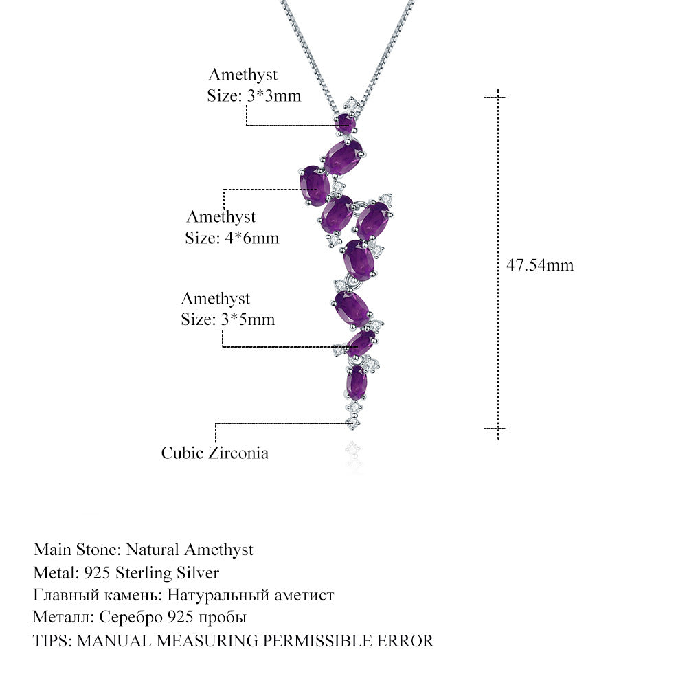 Designer High-End Long Gemstone Pendant Necklace French Romance s925Silver Natural Amethyst Necklace Pendant