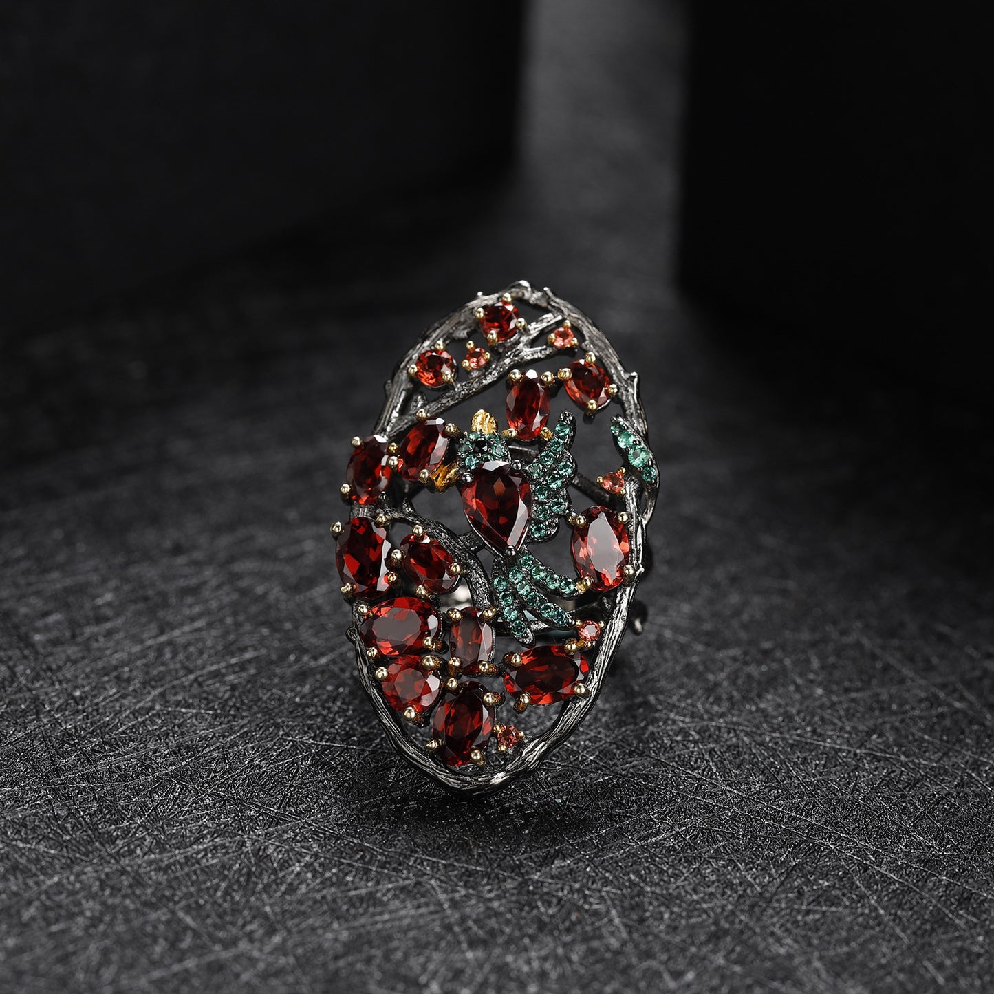 Secret Garden Gemstone Ring Jungle Flying Bird Design Russia s925Sterling Silver Natural Topaz Ring Gorgeous