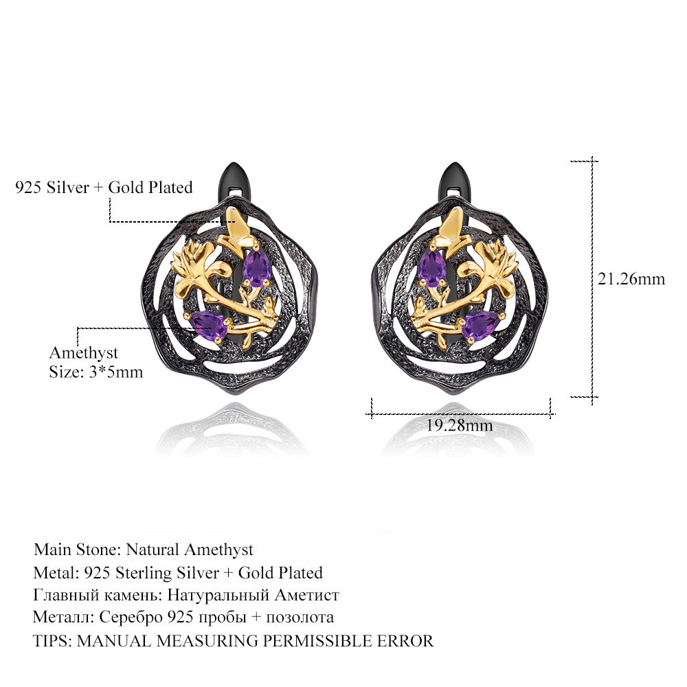 Designer High-End Gemstone Earrings Natural Style Design s925Silver Natural Rose Garnet Stud Earrings