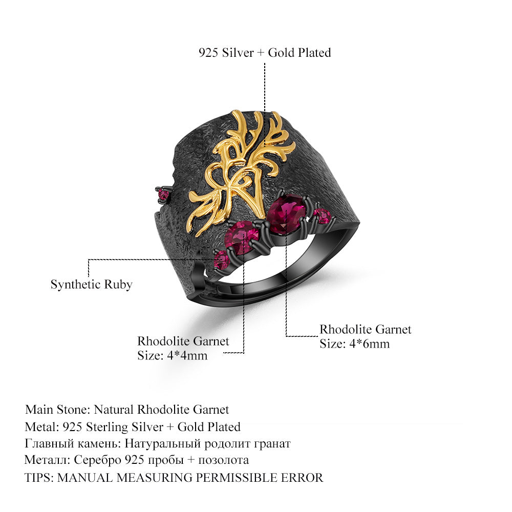 Designer High-End Adjustable Ring s925Silver Inlaid Natural Gemstone Personality Dark Retro Style Ring