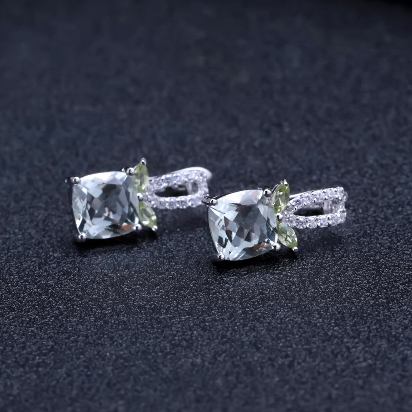 Luxury Design Natural Green Amethyst Earrings Fashion High-End Sense s925Silver Inlaid Natural Gemstone Earrings