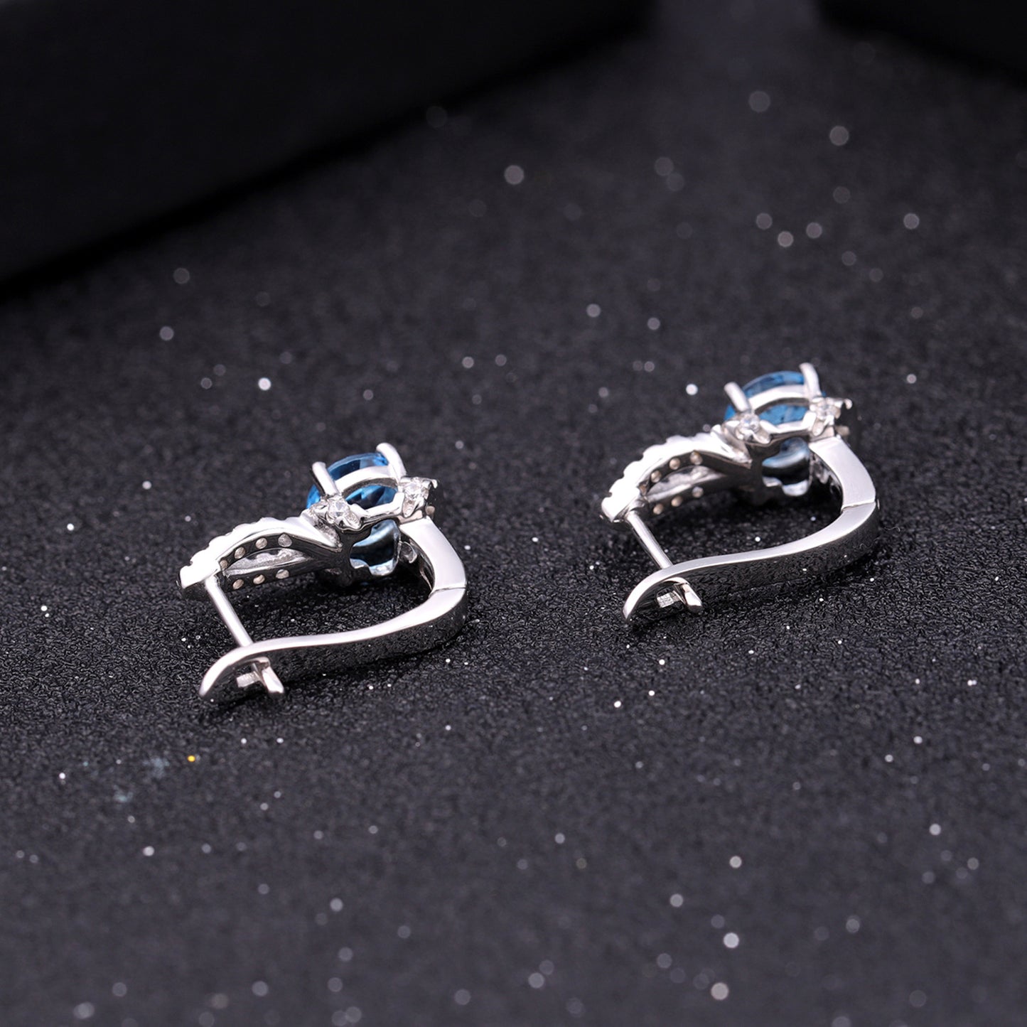 Fashion Natural Topaz Stud Earrings Earrings Light Luxury Personality s925Silver Inlaid Natural Sapphire Stud Earrings