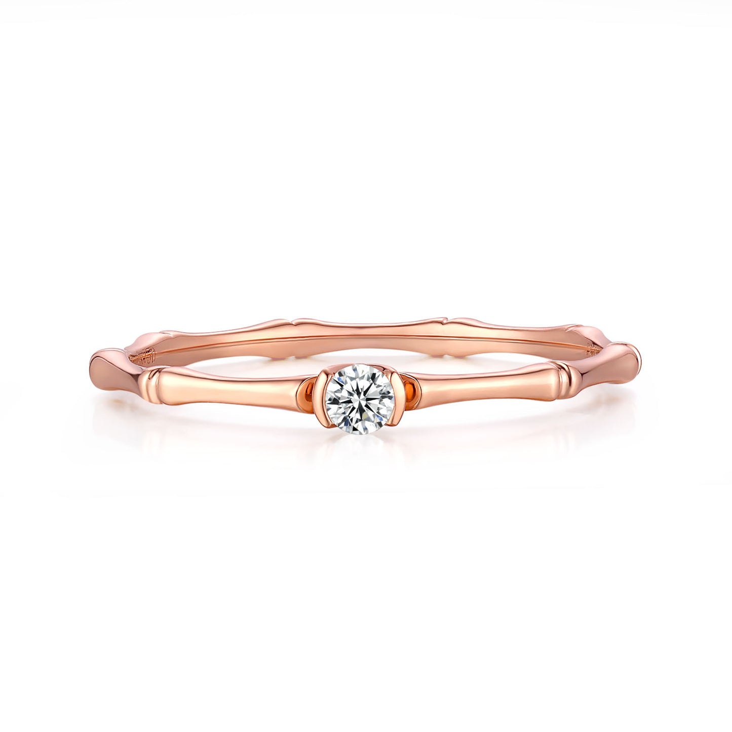 Bamboo Section18k Gold Inlaid Cultivated Diamond Ring Rose Gold Crushed Diamond Chinese Style k Gold Ring Irregular High Quality