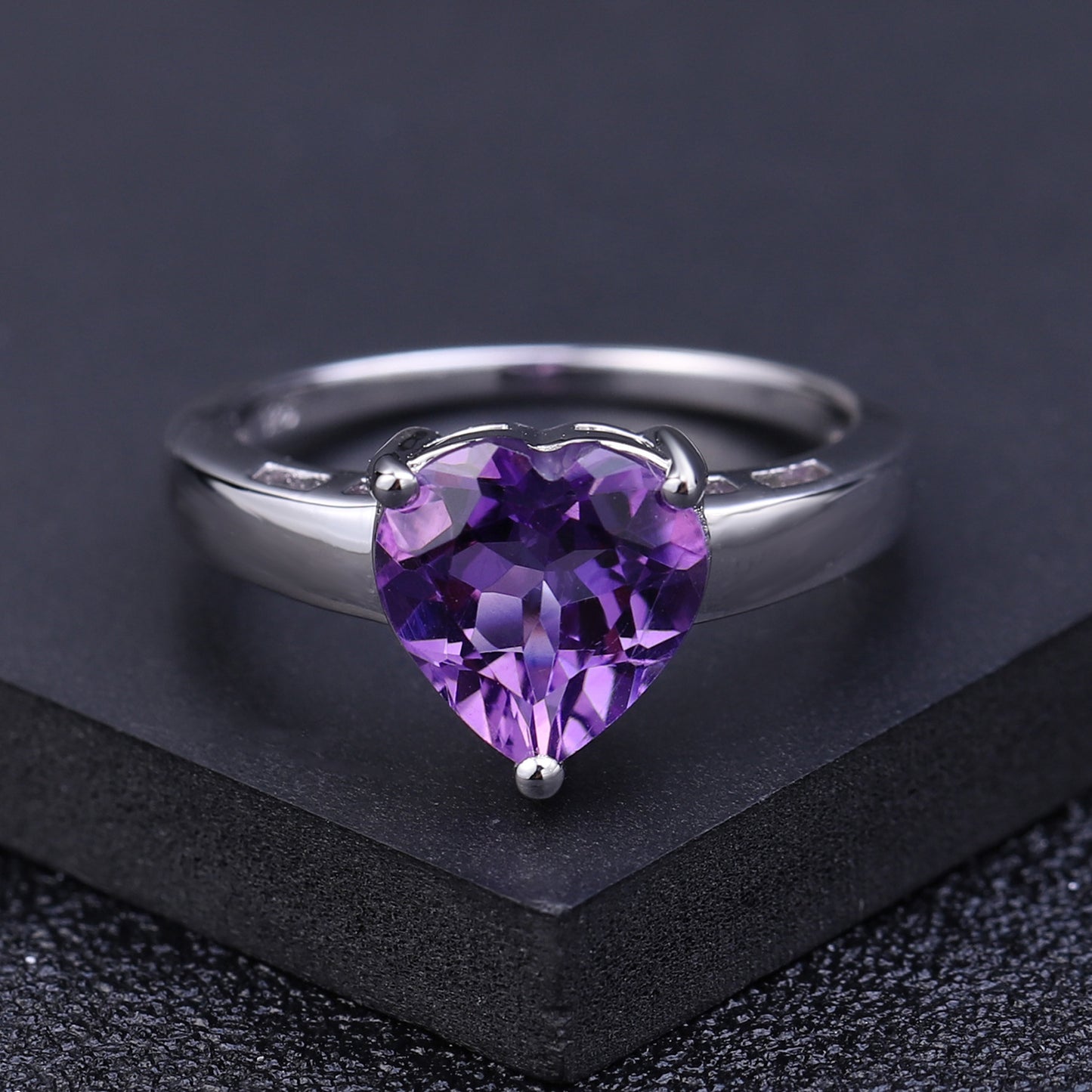 Natural Amethyst Heart Gemstone Ring Luxurious and high-end feel s925Silver Inlaid Natural Gemstone Ring