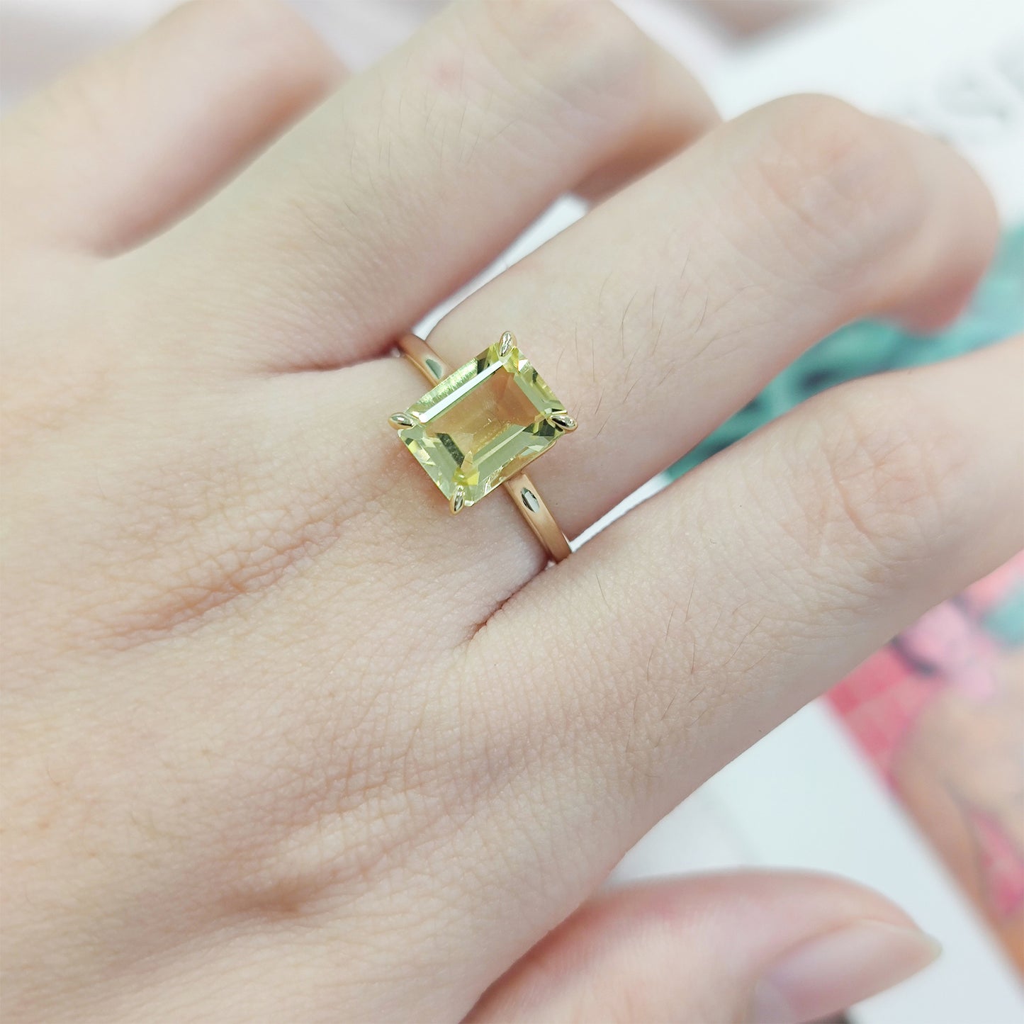 Candy-colored Fresh Ring s925Sterling Silver Inlaid with Natural Colorful Gemstone Topaz2.5carat ring square